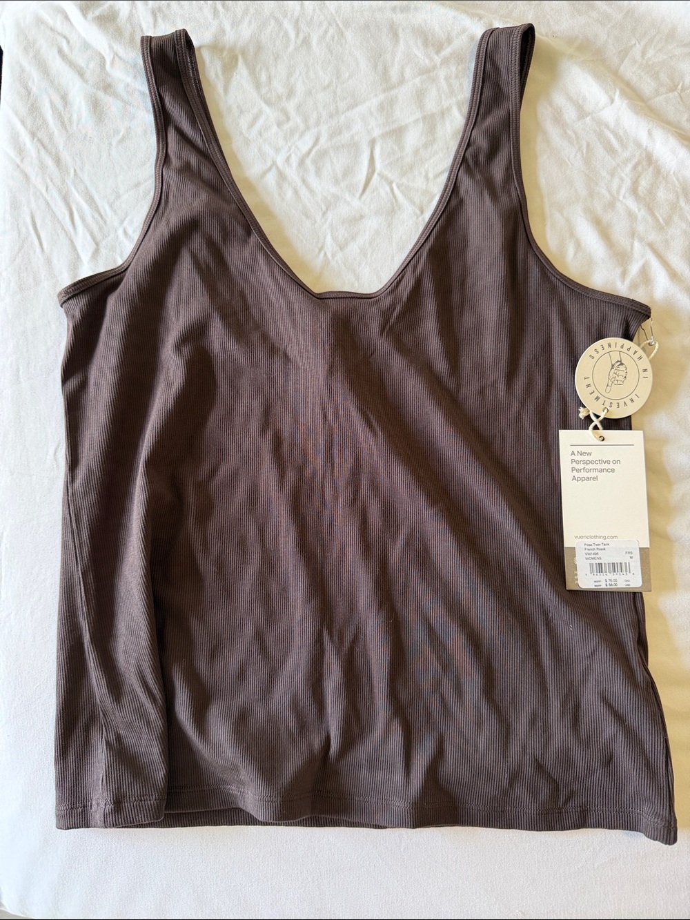 Vuori Scoop Ribbed Tank Top — Chocolate Brown